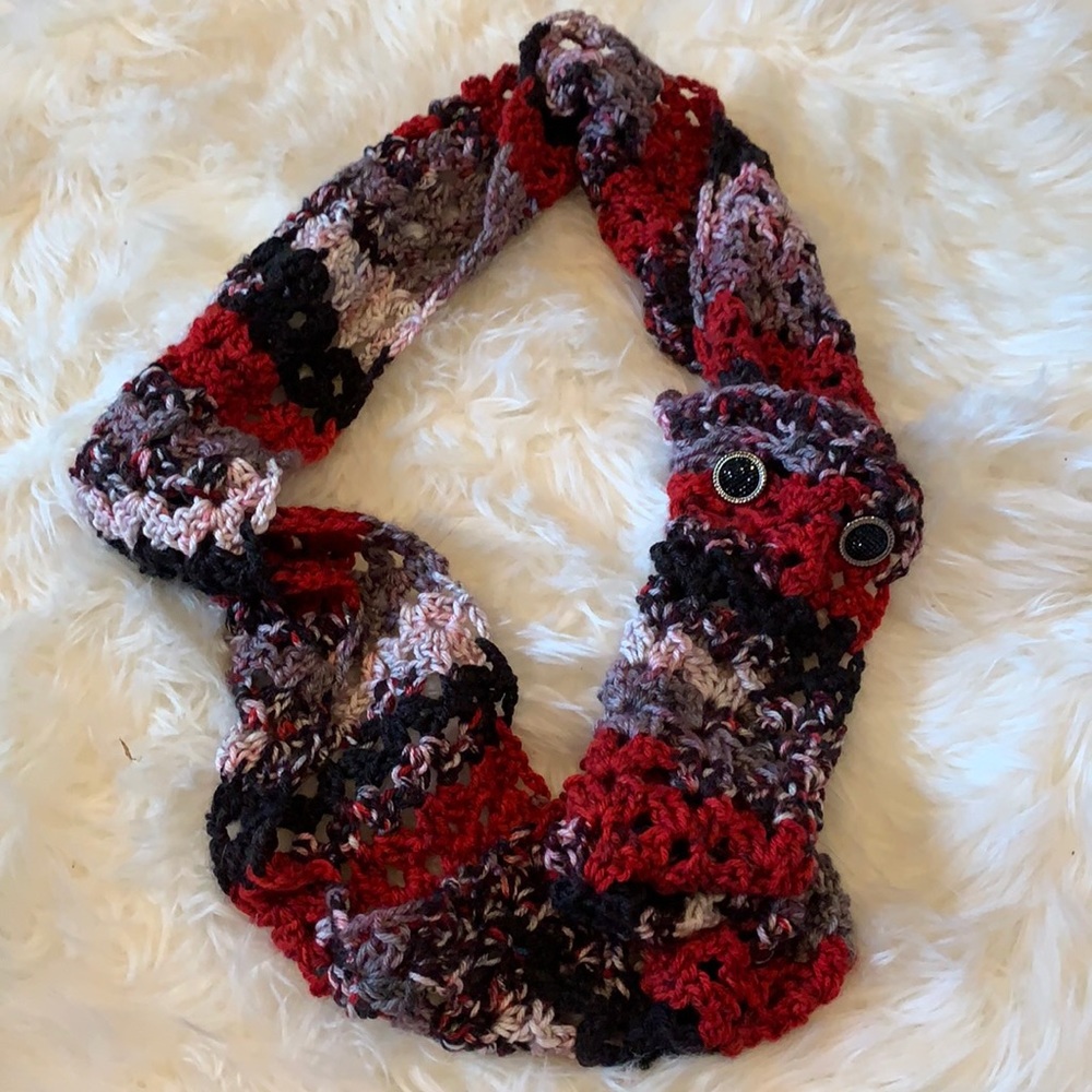 Hand-crocheted multicolor infinity scarf